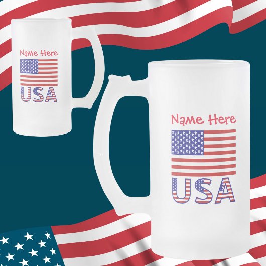 アメリカ合衆国 アメリカ 国旗 赤 カスタマイズ フロストグラスビールジョッキ