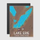 アメリカ合衆国，エリー湖の地図と旅行のポスター (正面/裏面)