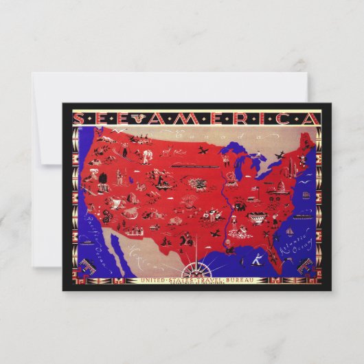 アメリカ合衆国 住所変更 ヴィンテージマップ 招待状 (正面)