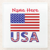 アメリカ合衆国 国旗 赤 カスタマイズ ガラスコースター (正面)