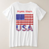 アメリカ合衆国 国旗 赤 個人名入り プラスサイズTシャツ (デザイン裏面)