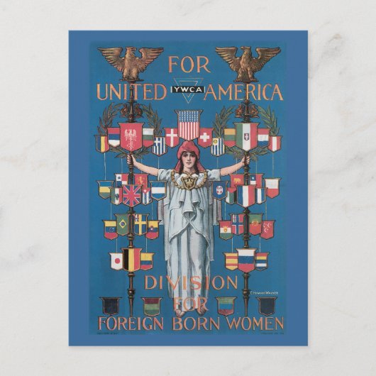 アメリカ合衆国，戦争はがき，ヴィンテージ – 女性の移民 ポストカード (正面)