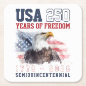 アメリカ合衆国 赤 白 青 アメリカ250周年記念 スクエアペーパーコースター (正面)