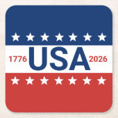 アメリカ合衆国 1776 2026 250周年記念 赤 白 青 スクエアペーパーコースター (正面)