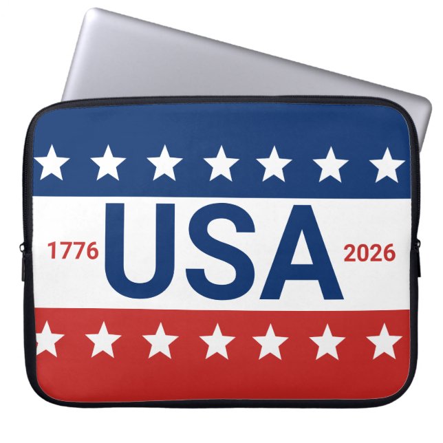 アメリカ合衆国 1776 2026 250周年記念 赤 白 青 ラップトップスリーブ (正面)