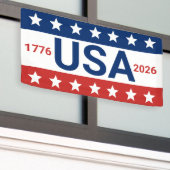 アメリカ合衆国 1776 2026 250周年記念 赤 白 青 横断幕 (ビルの外側)