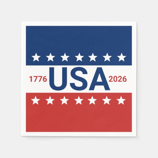 アメリカ合衆国 1776 2026 250周年 赤 白 青 スタンダードカクテルナプキン (正面)