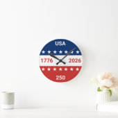 アメリカ合衆国 1776 2026 250周年 赤 白 青 ラウンド壁時計 (ホーム)