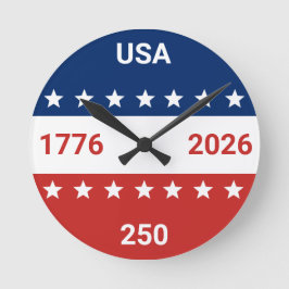 アメリカ合衆国 1776 2026 250周年 赤 白 青 ラウンド壁時計