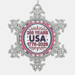 アメリカ合衆国 250周年 1776–2026 セミクワイセンテニアル スノーフレークピューターオーナメント