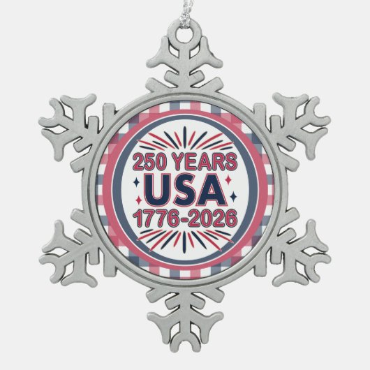 アメリカ合衆国 250周年 | 1776–2026 セミクワイセンテニアル スノーフレークピューターオーナメント (正面)