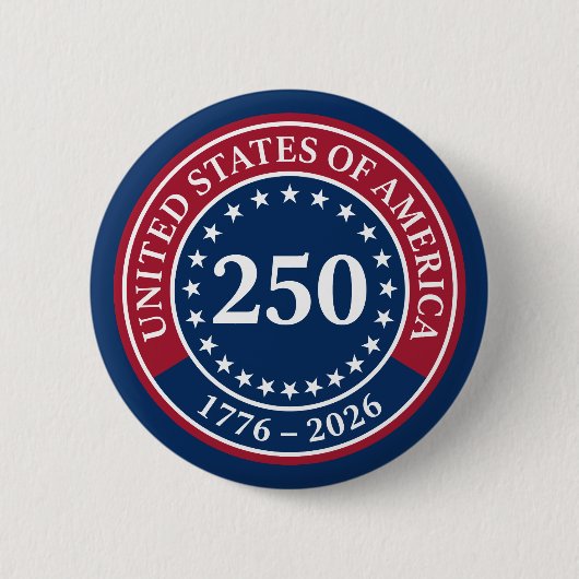 アメリカ合衆国 250 周年 記念 クラシック レッド ブルー 缶バッジ (正面)