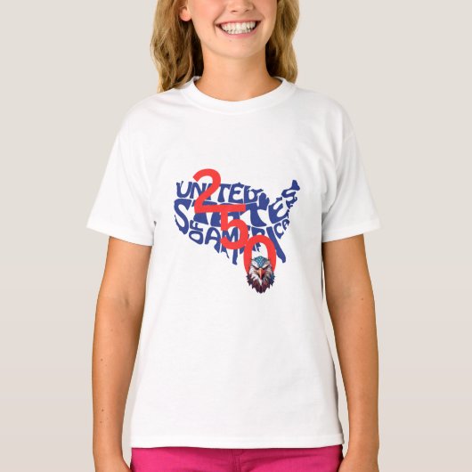 アメリカ合衆国 | USA | アメリカ 250 地図と鷲 Tシャツ (正面)