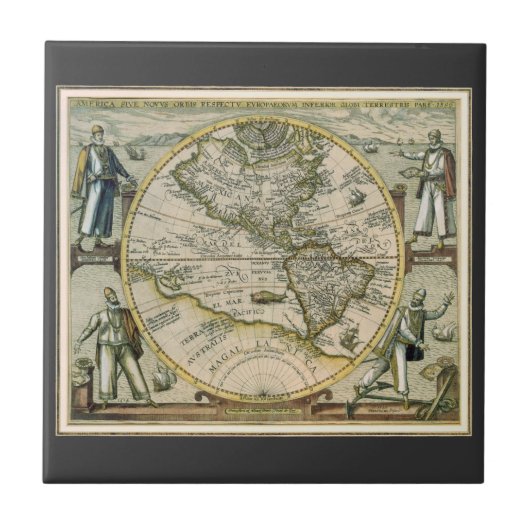 「アメリカ図」、1596年 タイル (正面)