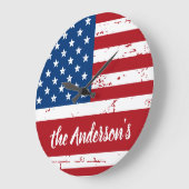 アメリカ国パーソナライズされた名アメリカ国旗 ラージ壁時計 (傾斜)