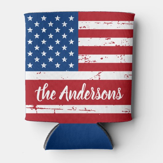 アメリカ国パーソナライズされた名アメリカ国旗 缶クーラー (正面)