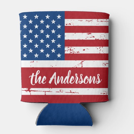 アメリカ国パーソナライズされた名アメリカ国旗 缶クーラー (裏面)