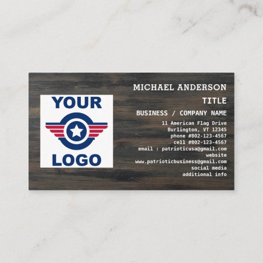 アメリカ国旗あなたのロゴ素朴ウッド愛国心 名刺 (裏面)