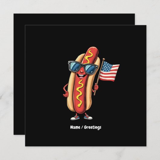 アメリカ国旗おもしろいホットドッグのサングラス7月4日 招待状 (正面/裏面)