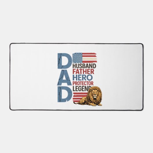 アメリカ国旗お父さんライオン愛国Tシャツ デスクマット (正面)