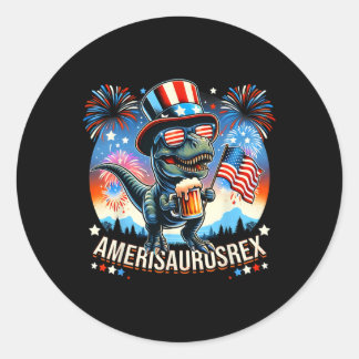 アメリカ国旗かわいい恐竜TレックスK ラウンドシール
