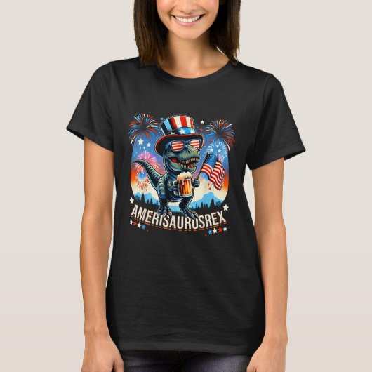 アメリカ国旗かわいい恐竜TレックスK Tシャツ (正面)
