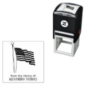 アメリカ国旗がなびく図書館の本の名前 セルフインキングスタンプ (インサイチュ)