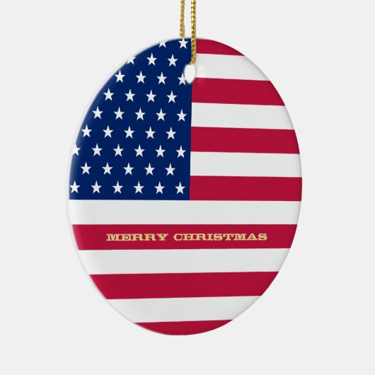 アメリカ国旗がアメリカストライプ愛国的なクリスマスを飾る セラミックオーナメント (右)
