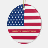 アメリカ国旗がアメリカストライプ愛国的なクリスマスを飾る セラミックオーナメント (左)