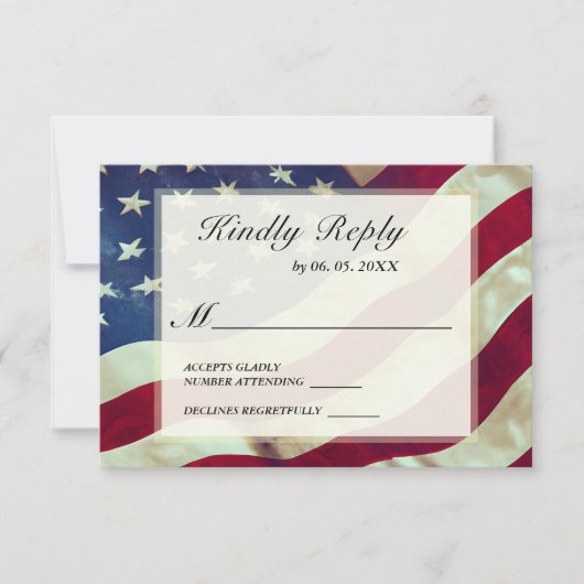 アメリカ国旗がアメリカストライプ愛国者の結婚星を 出欠カード (正面)