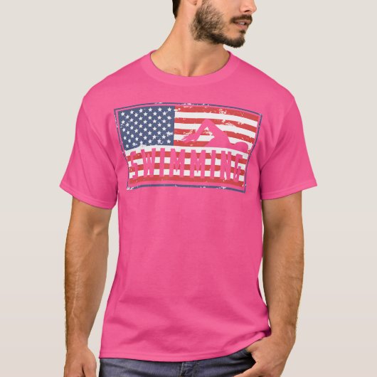 アメリカ国旗がアメリカ愛国泳ぐ7月4日 Tシャツ (正面)