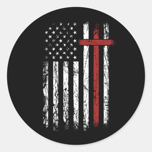 アメリカ国旗がクリスマスを越えて愛国的な宗教 ラウンドシール (正面)