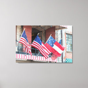 アメリカ国旗が並ぶ通り キャンバスプリント