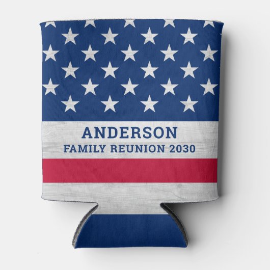 アメリカ国旗が愛国心ストライプのある家族をスター 缶クーラー (正面)