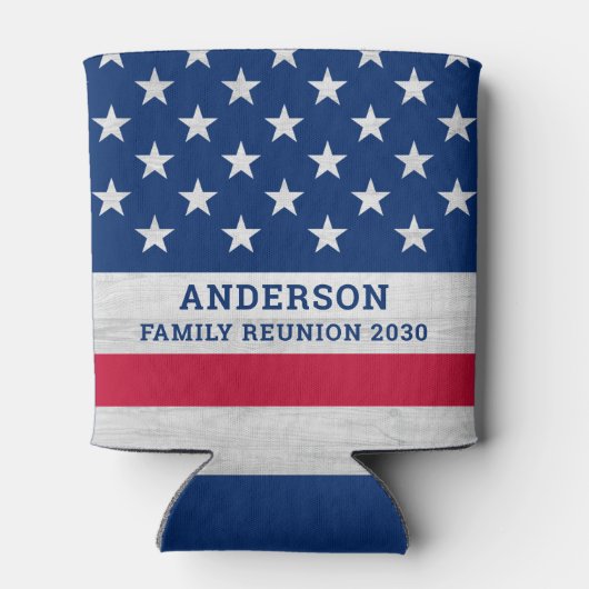 アメリカ国旗が愛国心ストライプのある家族をスター 缶クーラー (裏面)