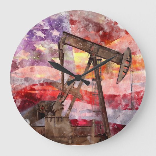 アメリカ国旗でカボチャックシルエット水色 ラージ壁時計 (正面)