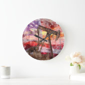 アメリカ国旗でカボチャックシルエット水色 ラージ壁時計 (ホーム)