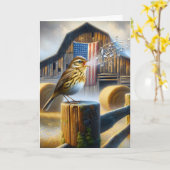 アメリカ国旗で歌うソングバード カード (黄色い花)