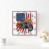 アメリカ国旗で燃えた自転車 スクエア壁時計 (ホーム)