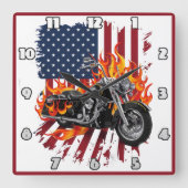 アメリカ国旗で燃えた自転車 スクエア壁時計 (正面)