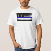 アメリカ国旗で青い線の細いサポート警察 Tシャツ (正面)