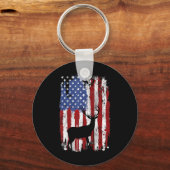 アメリカ国旗で鹿が鹿を追う キーホルダー (正面)