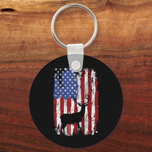 アメリカ国旗で鹿が鹿を追う キーホルダー (正面)