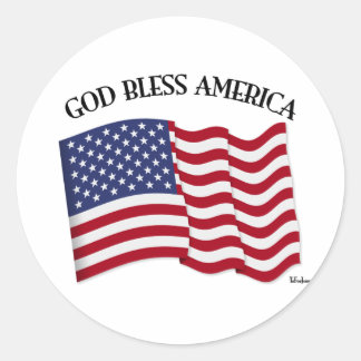 アメリカ国旗とともに神はアメリカを祝福します ラウンドシール