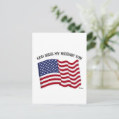 アメリカ国旗とともに「GOD BLESS MY MILITARY SON」 ポストカード (スタンド正面)