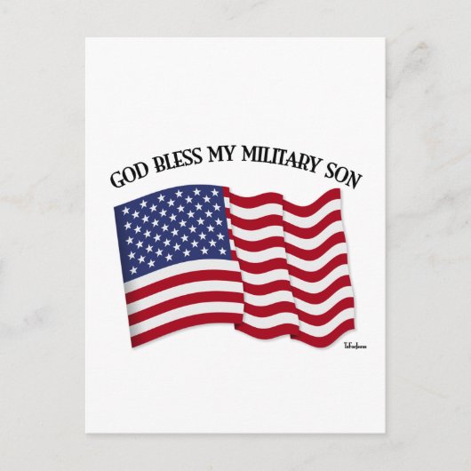 アメリカ国旗とともに「GOD BLESS MY MILITARY SON」 ポストカード (正面)