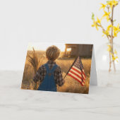 アメリカ国旗ともみじを持つ少年 カード (黄色い花)