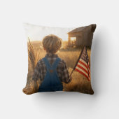 アメリカ国旗ともみじを持つ愛国少年 クッション (正面)