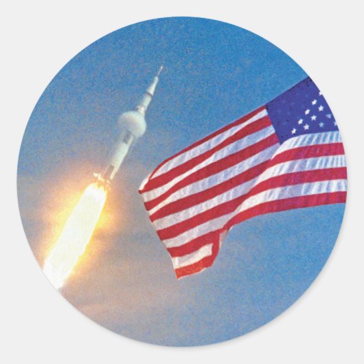 アメリカ国旗とアポロ11号の打ち上げ ラウンドシール (正面)