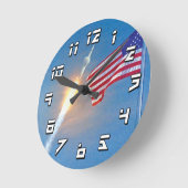 アメリカ国旗とアポロ11号の打ち上げ ラウンド壁時計 (傾斜)